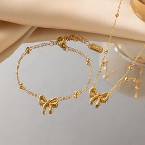 Elegant Gold Bow Jewelry Set